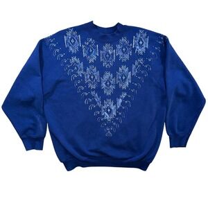 Vintage 90s 80s Fruit of the Loom Grandma Sweatshirt Christmas Womens XL Blue